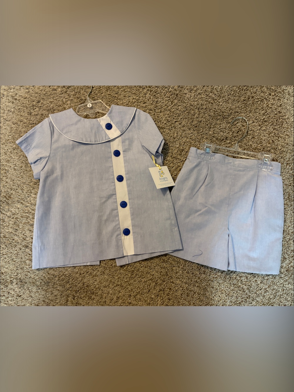 Angels & Company Light Blue Button-Front Top with Sailor Collar & Shorts
